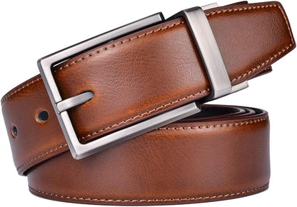 beltox fine Men's Dress Belt Leather Reversible 1.25" Wide Rotated Buckle Gift Box
