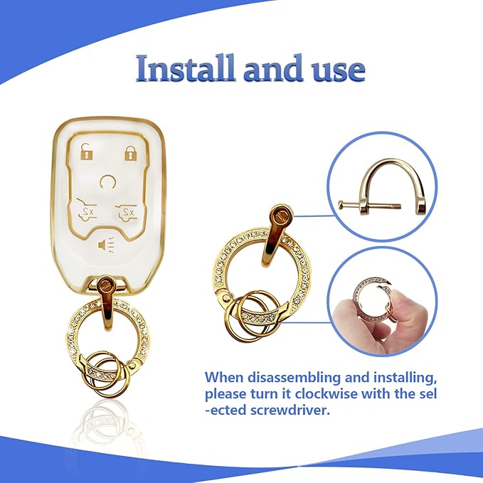 Soft TPU Key Fob Cover Case Shell Protector Key Cover Compatible with Chevy Chevrolet Suburban Tahoe GMC Terrain Yukon Yukon XL Car Key with Bling Keychain for Accessories (White)