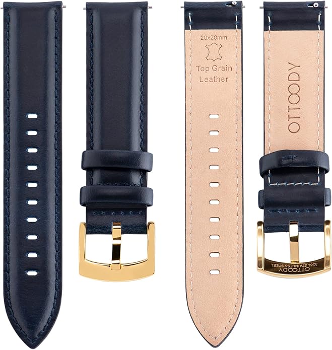 OTTOODY Leather Watch Bands Quick Release, Elegant Top Grain Leather Watch Straps for Men & Women, Choice of Color & Width - 18mm, 19mm, 20mm, 21mm or 22mm Wristbands Bracelet for Watch & Smartwatch