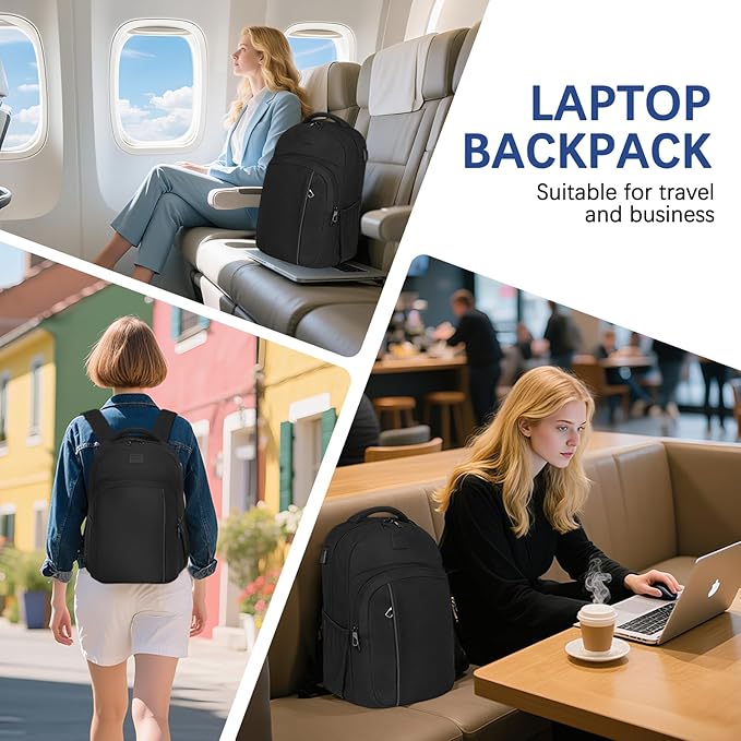 LARIPOP Carry On Backpack for Airplane, 17.3 Inch Laptop Backpack with USB Charging Port, Water Resistant Business Travel Backpack, Lightweight College School Bookbag Anti Theft for Men Women, Black