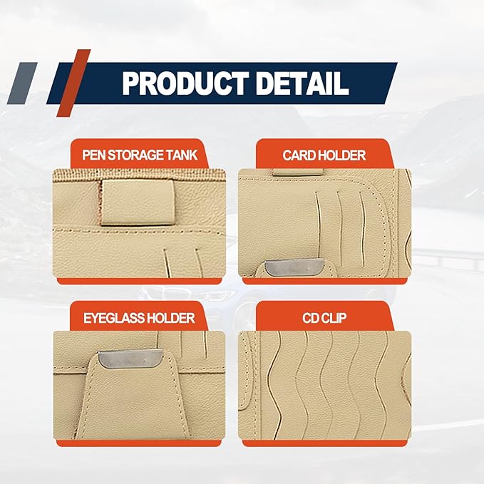 Car Sun Visor Organizer, Car CD Case Holder, Universal Car Eyeglasses Holder Clip with Storage Pockets, for Storing Sunglasses Card Pen Invoice, Beige, Cream-yellow