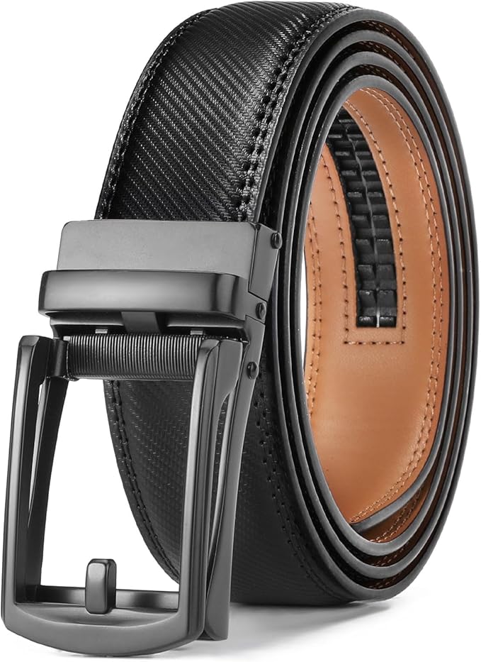 GAEKEAO Mens Belt Leather Micro-Adjust Buckle Ratchet Belts for Men Dress Casual to Formal Trim to Fit with Gift Box (35mm)