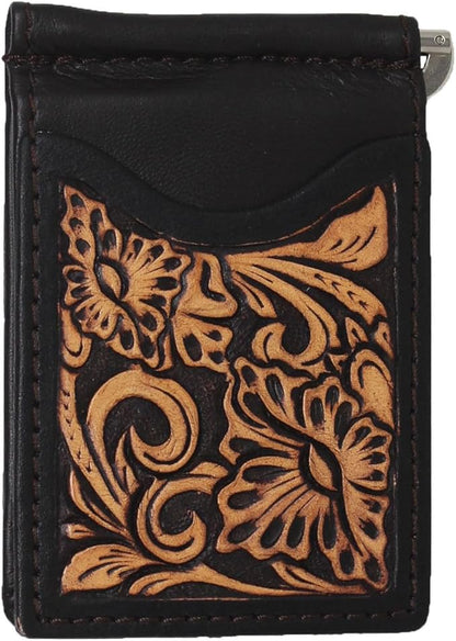 CHALLENGER Men's Western Antique Floral Tooled Slim Money Clip Minimalist Wallet 18RTW86M