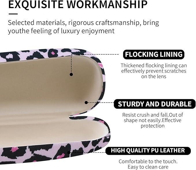 PERFECTSIGHT Hard Shell Eyeglasses Case, PU Leather Protective Glasses Case, Cute Eyeglass Case for Women Men Girls