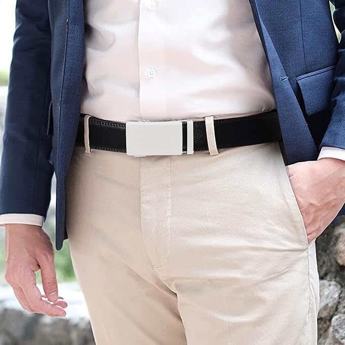 GAEKEAO Mens Belt Leather 1 3/8" - Micro-Adjust Buckle Ratchet Belts for Men Dress Casual to Formal Trim to Fit with Gift Box