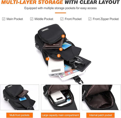 Peicees Mens Leather Crossbody Bag Trendy Sling Bag Man Purse Waterproof Sling Backpack Daypack Cross Body Chest Bag for Men