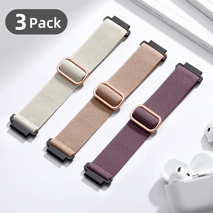 DaQin 3 Pack Nylon Watch Bands Compatible with 16mm 18mm 20mm 22mm Quick Release Watch Band, Adjustable Soft Stretchy Solo Loop Strap Elastic Braided Relacement Wristband for Men Women