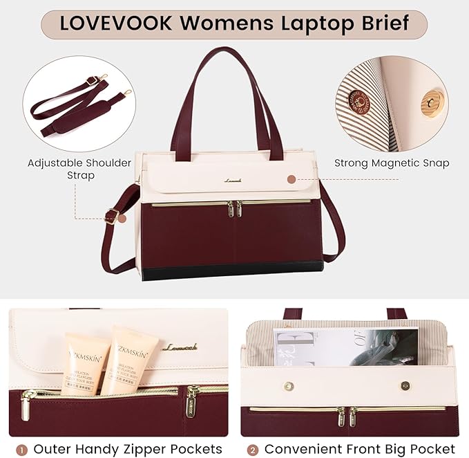 LOVEVOOK Laptop Tote - 15.6 Inch Professional Leather Computer Briefcase - Waterproof Shoulder Bag - Large Capacity Business Teacher Office Bag - Crossbody Purse