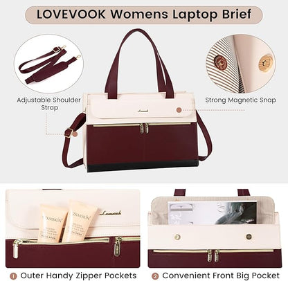 LOVEVOOK Laptop Tote - 15.6 Inch Professional Leather Computer Briefcase - Waterproof Shoulder Bag - Large Capacity Business Teacher Office Bag - Crossbody Purse