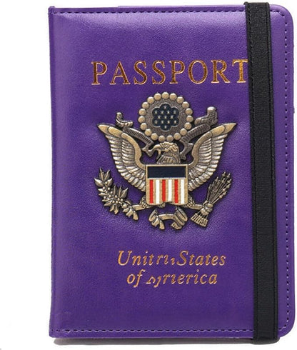 RFID Passport Holder for Travel, Leather Passport Cover RFID Blocking, Slim Durable Passport Wallet Organizer for Men Women, Travel-Friendly Case (Purple)