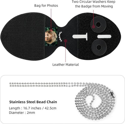 Badge Holder, Security Badge Holder Security Guard Cowhide Universal Holders Belt Clip,Metal Clip and Chain Included for Officer Gifts (Black)