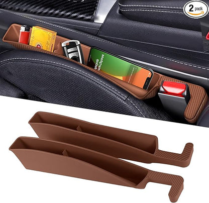 2PCS Car Seat Gap Filler Organizer, Multifunctional Seat Gap Storage Box for Phone Key, Stop Things from Dropping Between Seat and Console, Universal Interior Car Accessories (Dark Brown)