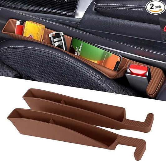 2PCS Car Seat Gap Filler Organizer, Multifunctional Seat Gap Storage Box for Phone Key, Stop Things from Dropping Between Seat and Console, Universal Interior Car Accessories (Dark Brown)