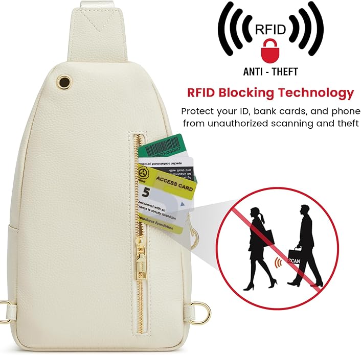 Kattee Sling Bag for Women, Leather Fanny Packs Crossbody Purse, Small Chest Bag for Travel with RFID Blocking