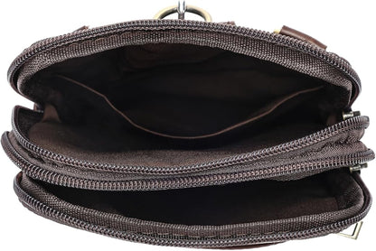 MASIWEI Real Leather Crossbody Bag for Men Women Hiking Small Purse Convertible Belt Loop Shoulder Bag for Phone Passport