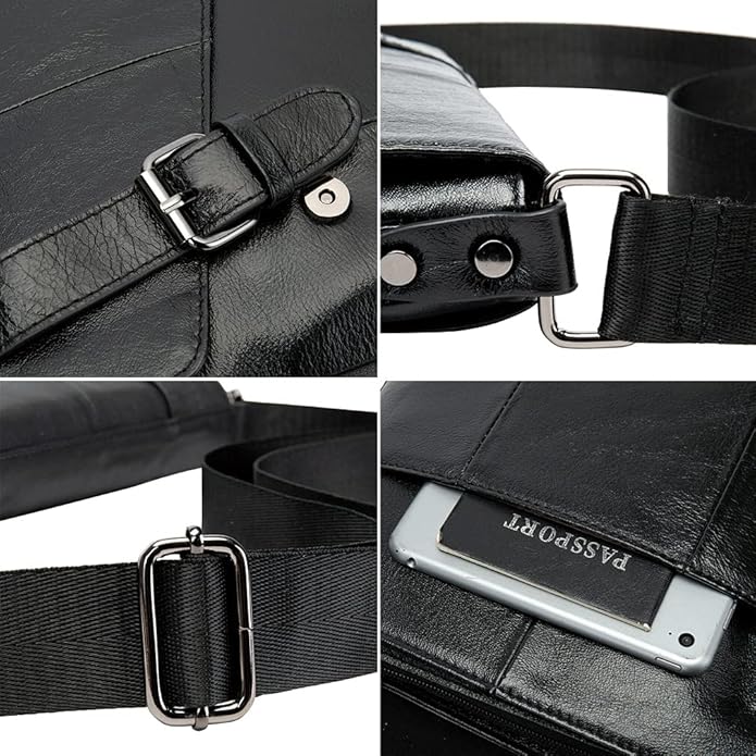 Hebetag Small Leather Sling Shoulder Bag Messenger Pack for Men Women Outdoor Travel Business