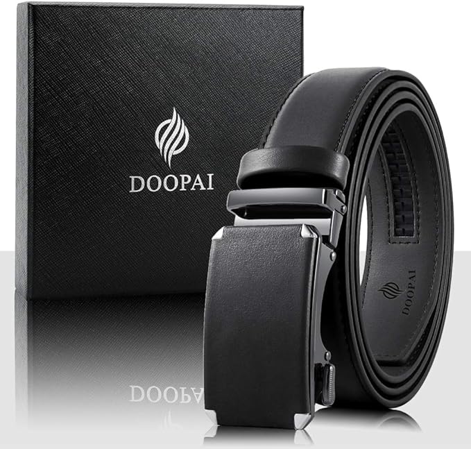 DOOPAI Belt Men, Ratchet Dress Adjustable 1 3/8" Sliding Leather Designer, Size Length Can be Cut, with Gift Box