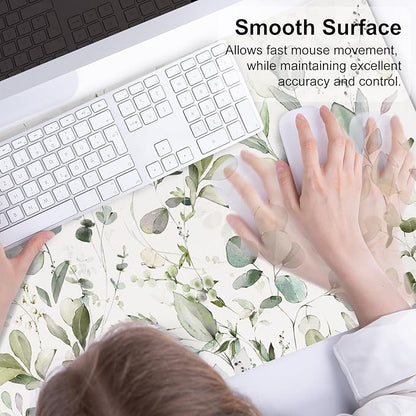 QIYI Large Mouse Pad, Extended Desk Mat for Desktop, PU Leather Waterproof Gaming Mousepad, Computer Desk Accessories Protector Writing Pads for School Office Home 31.5" x 15.7" - Soft Green Foliage