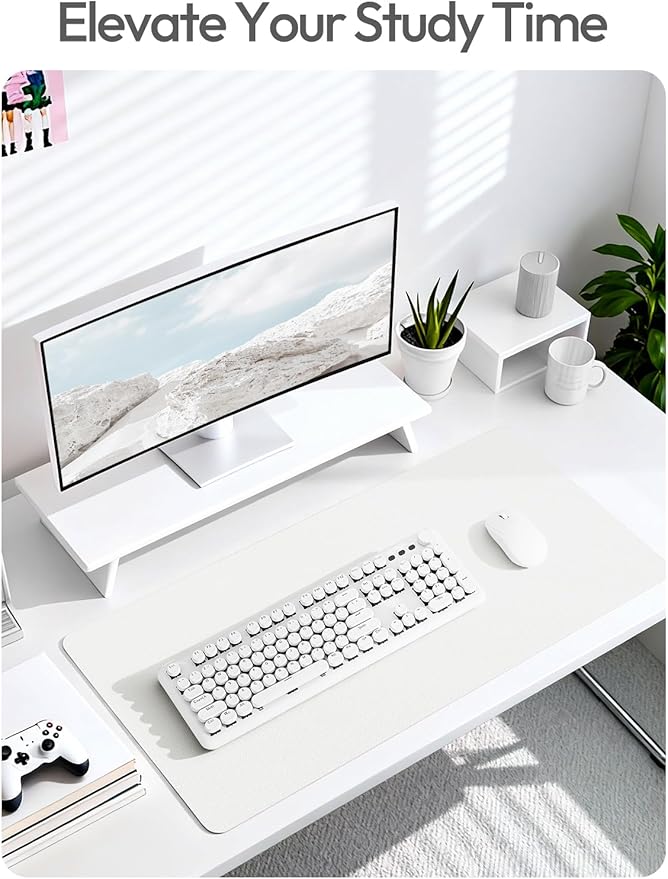 YSAGi Leather Desk Protector, Office Mat, Large Mouse Mat, Non-Slip PU Leather Blotter, Laptop Desk, Waterproof Writing Pad for Office and Home (White, 31.5" x 15.8")