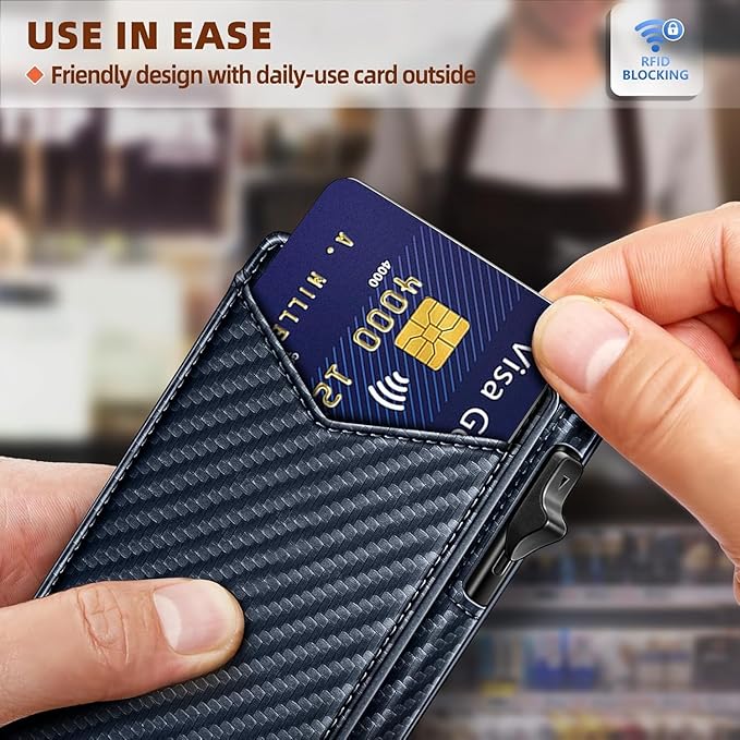Genuine Leather Wallet for Men Slim Magnetic Flip Bifold with Money Clip and Metal Card Case Holds 9 Cards Ideal for Gifts and Daily Use (Purplish Blue)