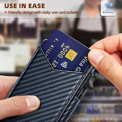Genuine Leather Wallet for Men Slim Magnetic Flip Bifold with Money Clip and Metal Card Case Holds 9 Cards Ideal for Gifts and Daily Use (Purplish Blue)