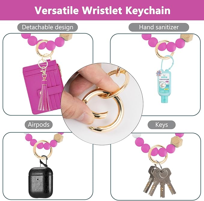 KNGITRYI Wallet Keychain Wristlet for Women,Slim RFID Credit Card Holder Purse Tassel Keychain Bangle Key Ring for Men Women