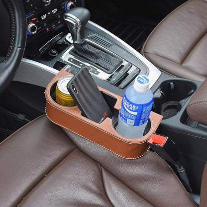 Brown Multifunctional Car Cup Holder Car Seat Organizer Gap Filler Bottle Phone Storage Organizer
