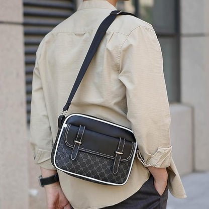 Crossbody Bag for Mens, Pu leather Cross Body Purse, Multi Pocket Shoulder Bag Messenger Bag for Travel Work Daily