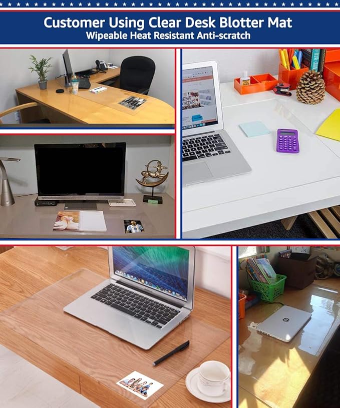 Clear Desk Pad Blotter on Top of Desks Office Table Protector Laptop Computer Keyboard Desktop Plastic PVC Transparent Non-Slip Desk Writing Mat Organizer Mouse Pad Included Waterproof 16 X 32 Inches