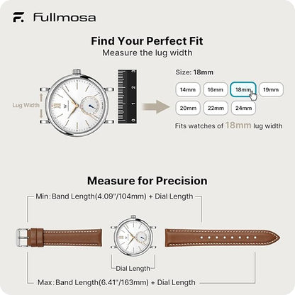 Fullmosa Watch Band, Quick Release Leather Watch Strap for Men Women, Replacement Bands Width 12mm 14mm 16mm 18mm 19mm 20mm 21mm 22mm 24mm