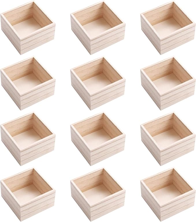 CALPALMY (12 Pack) 6" x 6" Unfinished Wooden Box Storage Organizer Small Wooden Boxs for Art Crafts Collectibles Home Venue Decor