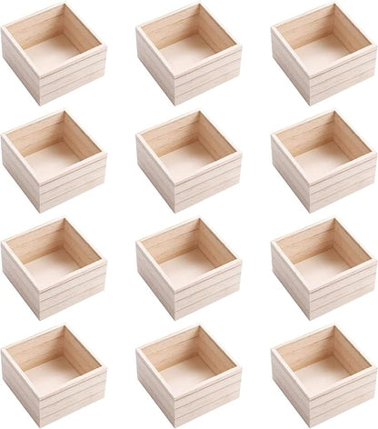 CALPALMY (12 Pack) 6" x 6" Unfinished Wooden Box Storage Organizer Small Wooden Boxs for Art Crafts Collectibles Home Venue Decor