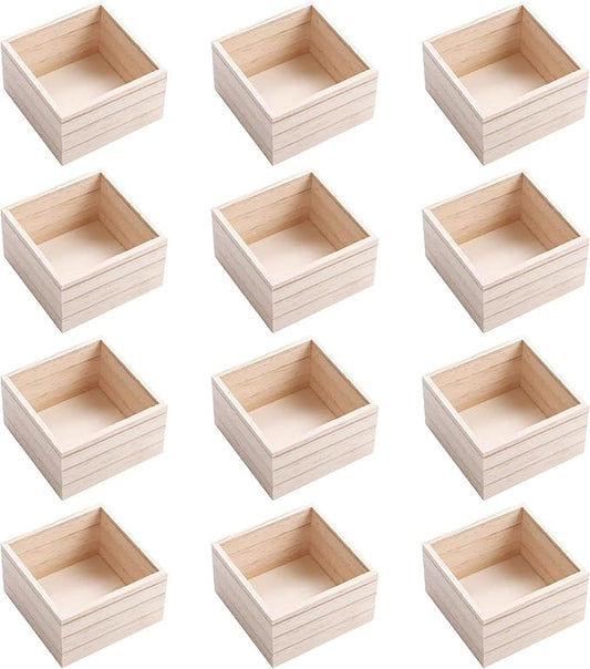 CALPALMY (12 Pack) 6" x 6" Unfinished Wooden Box Storage Organizer Small Wooden Boxs for Art Crafts Collectibles Home Venue Decor