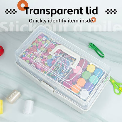 TERGOO 14in 3-Layer Multipurpose Craft Organizers and Storage with Adjustable Dividers, Portable Tackle Box, Folding Art & Craft Case for Medicine, Tool, Sewing Organizer (White, X-Large)