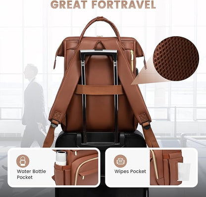 Leather Laptop Backpack for Women with USB Port - 17in, Travel Purse for Nurse, Teacher, College, Business - Carry On Backpack by LOVEVOOK
