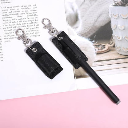 2 PCS Pen Holder for Lanyard, Black Leather Lanyard Pen Holder, Anti-Lost Pencil Clip for Badge Reel