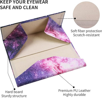 Foldable Glasses Case, Magnetic PU Leahter Sunglasses Case, Cute Hard Shell Folding Eyeglass Cases for Women Kids