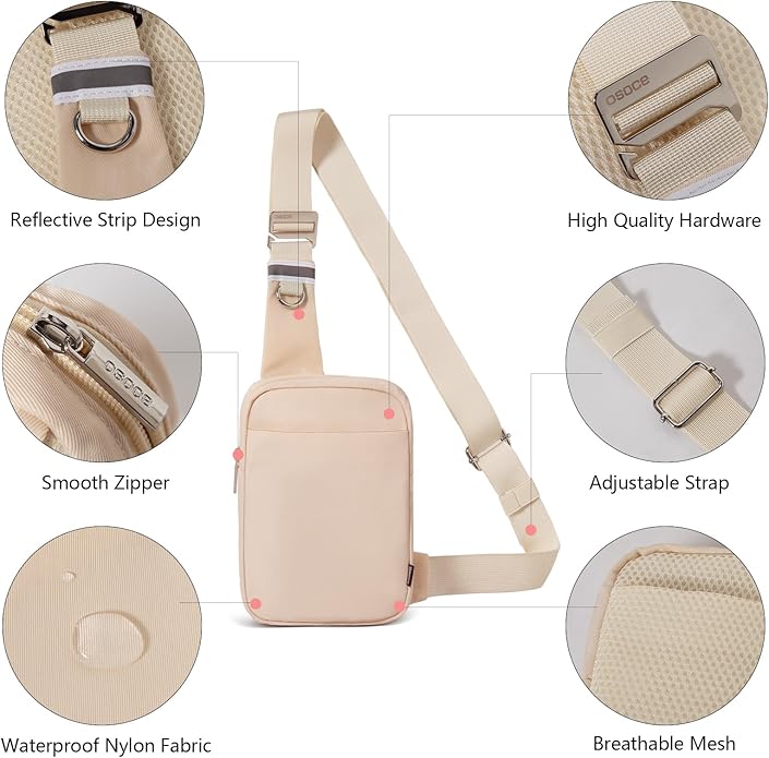 OSOCE Small Sling Bag for Men and Women with RFID Pocket, Anti Theft Crossbody Chest Bag Casual Travel Bag for Hiking