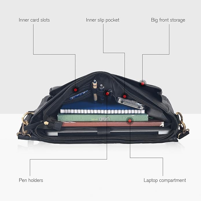 Oak Leathers Leather Messenger Bag for Men and Women - Laptop Briefcase Bag For College, Office, Adjustable Shoulder Strap