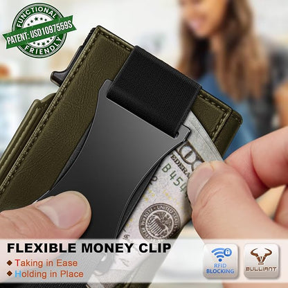 BULLIANT Men Wallet Gift Boxed,Slim Front Pocket Wallet Money Clip Card Holder 3.8"x2.7",Pop-up Access