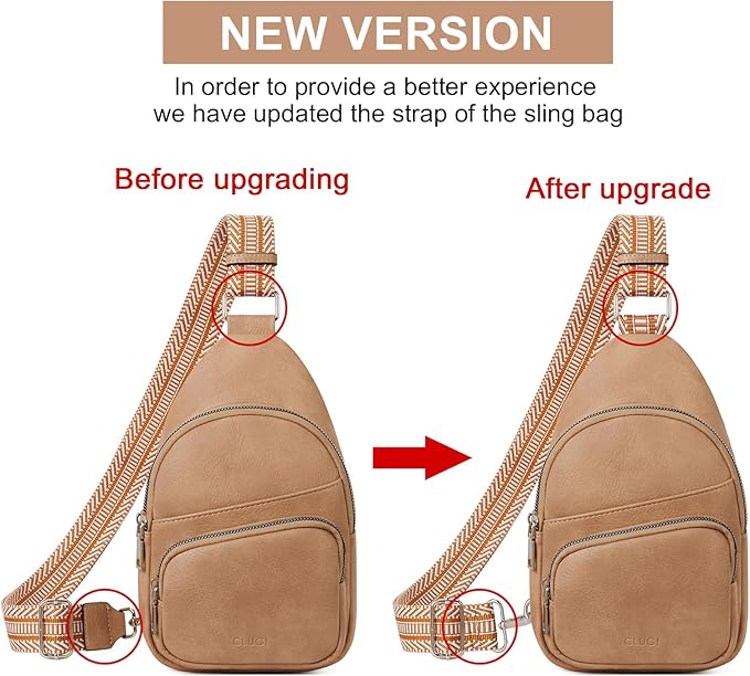 CLUCI Small Sling Bag for Women, Vegan Leather Fanny Pack Crossbody Bags for Women, Chest Bag With Guitar Strap