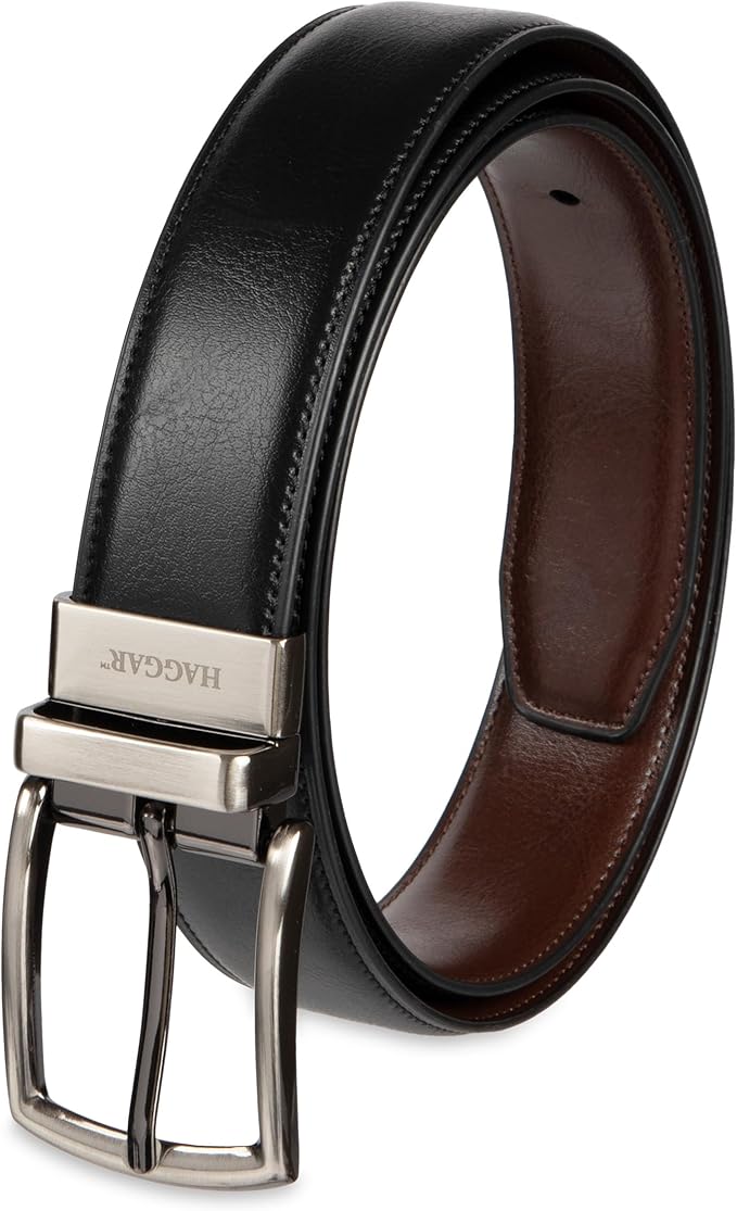 Haggar Men's 2-in-1 Reversible Leather Belt for Dress Pants, Suits, Khakis - Classic, Business Casual, Formal, Work