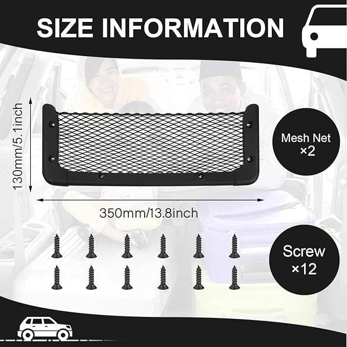 Frienda 2 Pcs ABS Plastic Frame Car Storage Net Bag Phone Car Mesh Net Holder RV Storage Boat Cargo Pocket Organizer Framed Mesh Pocket with Screws for Auto RV (13.8 x 5 Inch)