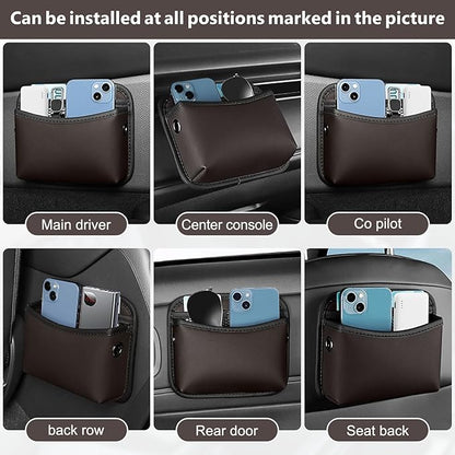 Car Seat Side Storage Pocket, Small Car Seat Organizers PU Leather Car Console Organizer Pocket Multifunctional Console Side Organizer Bag for Phone, Keys, Sunglass, Wallet (1Pack, Brown)