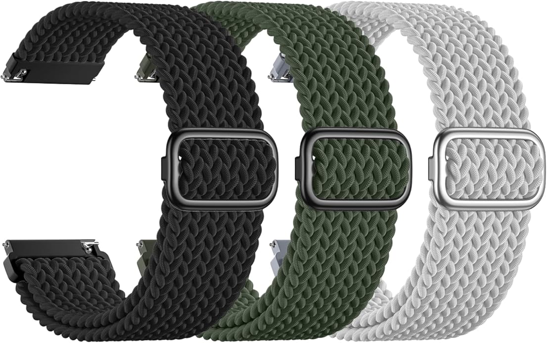 SNBLK 3 Pack 18mm 20mm 22mm Braided Watch Band Compatible with Garmin Vivoactive 5 Watch Bands/Vivoactive 6/3/4s, Quick Release Adjustable Elastic Nylon Loop Strap for Venu 3S/2S/Venu 3/2 Women Men