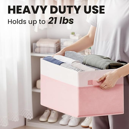 Large Closet Organizer Bins with Lids 8 Pack - Pink Storage Baskets for Shelves Nursery Bedroom Dorm RV - Stackable Decorative Closet Organization Box with Handles for Clothes Purse Blanket Towel