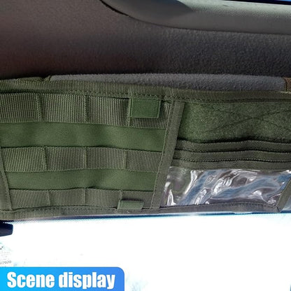 ZIMISI Molle Car Visor Organizer, Tactical Sun Visor Panel Organizer with Elastic Strap, Nylon Sunshade Storage Pouch with Magic Strap for Pen Card Sunglass, Fits for Car, SUV, Truck (Army Green)