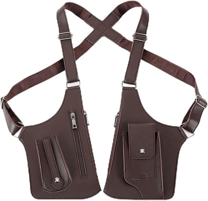 Men's Double Shoulder Armpit Bag, Premium Leather Underarm Anti-Theft Hidden Wallet Pocket, Adjustable & Vintage for Hiking