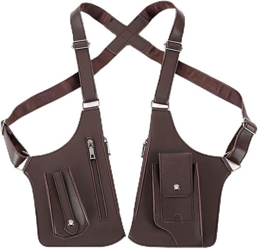 Men's Double Shoulder Armpit Bag, Premium Leather Underarm Anti-Theft Hidden Wallet Pocket, Adjustable & Vintage for Hiking
