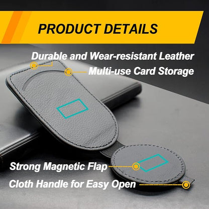 Sunglass Holder for Car Visor, Magnet Adsorbed Sunglasses Holder for Car Accessories Parts, Leather Car Sunglass Holder, Car Visor Sunglasses Clip for Glasses Cards (1PCS, Black)
